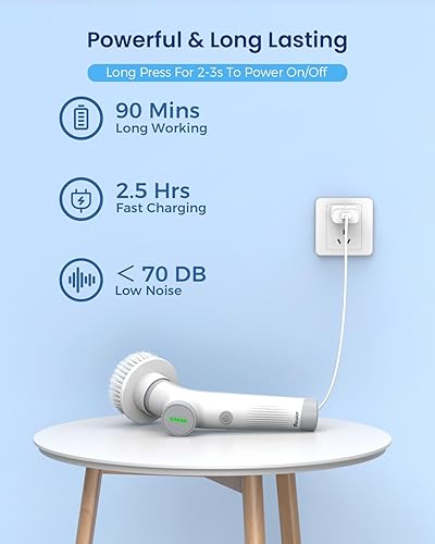 Miniatura 7 de VEWIOR Limpiador eléctrico giratorio, cepillo de limpieza inalámbrico con pantalla y 3 ángulos ajustables, 2 velocidades, 5 cabezales de cepillo