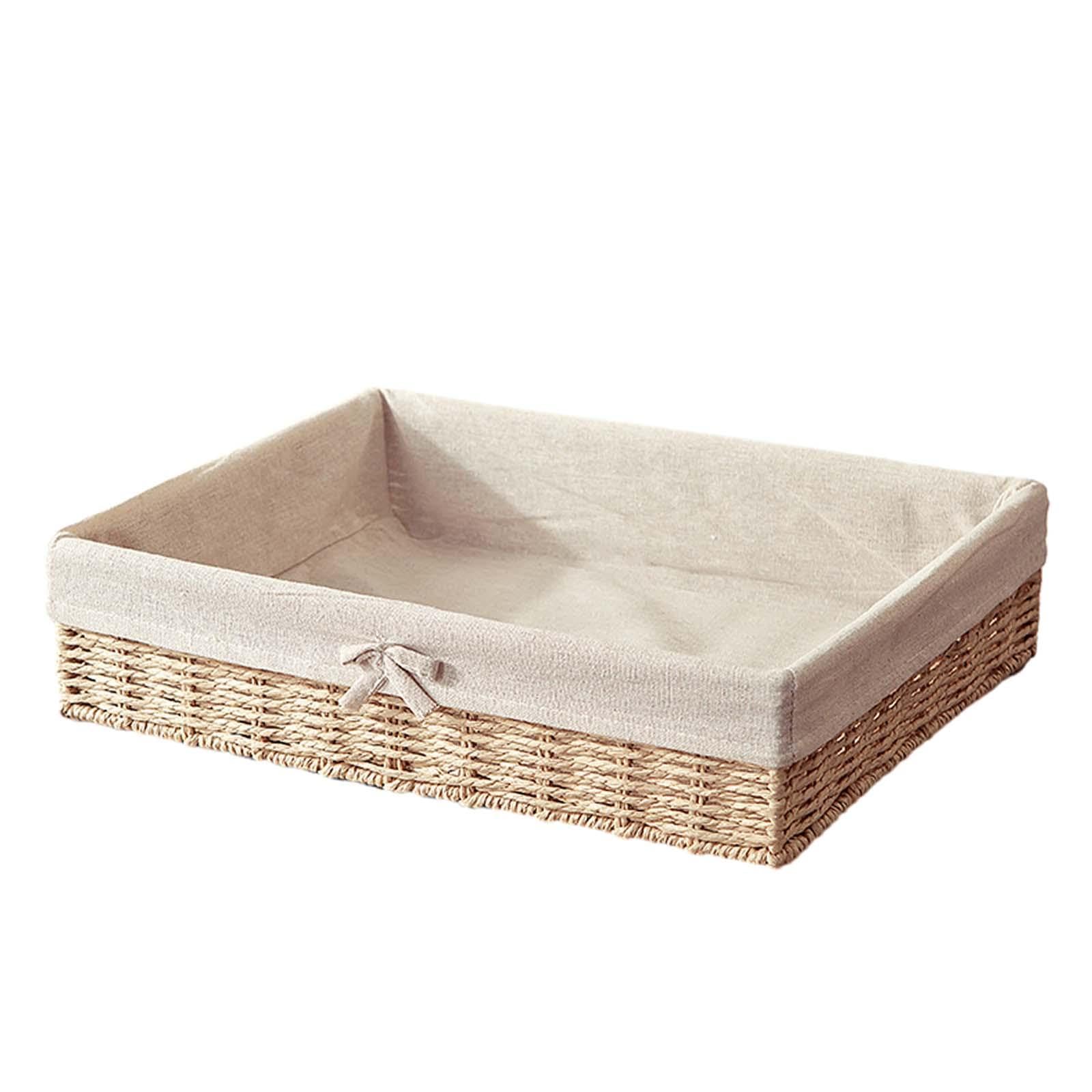 Gewebte Körbe, stapelbar, Papierseil, Aufbewahrungskorb für Snacks, Kosmetik, Mittagessen, 30 x 20 x 7 cm, Beige, 30 x 20 x 7 cm, 5 Stück