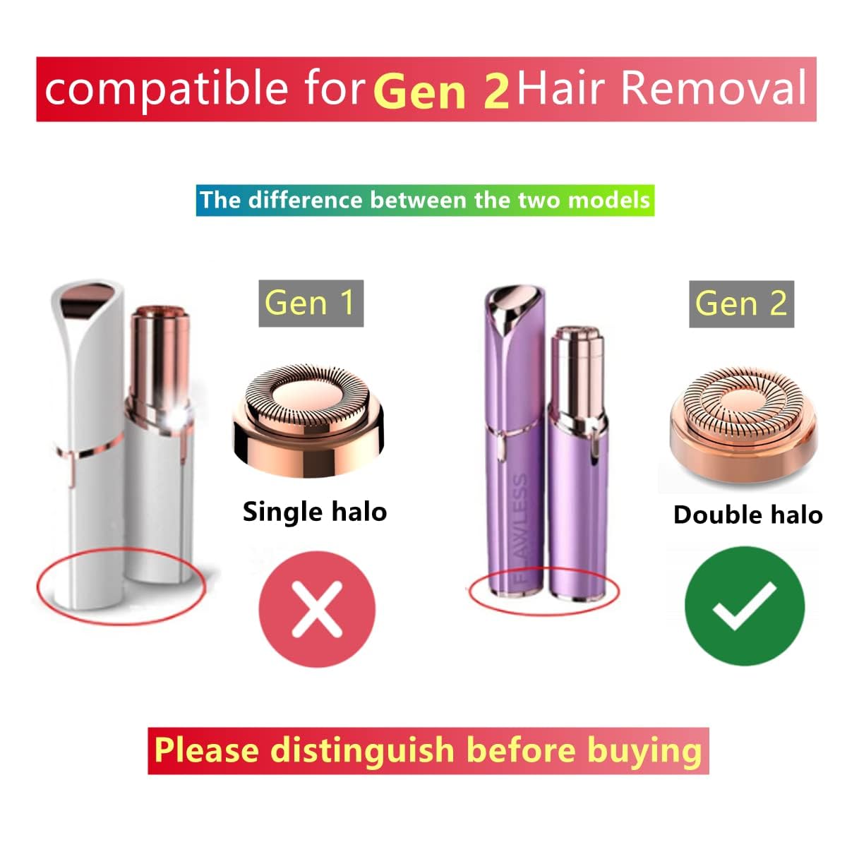 for Finishing Touch Replacement Heads Flawless Facial Hair Remover Gen 2,Double Halo Painless and Smooth (8PCS, GEN 2)