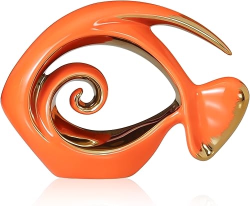 Miniatura 1 de Figuras de peces de cerámica de oro naranja  Decoración costera del hogar, centros de mesa modernos del océano para sala de estar, comedor, baño,