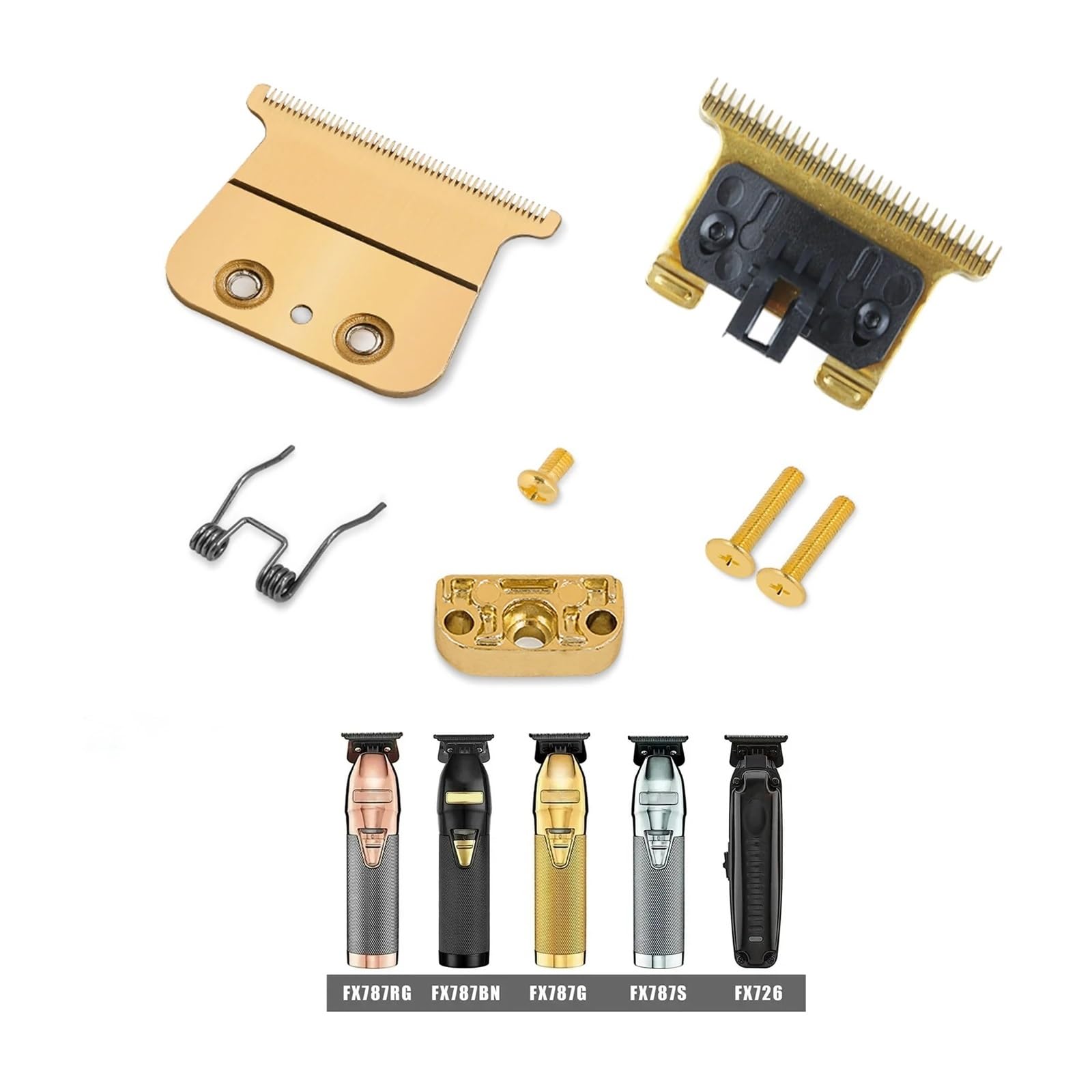 eufeifeiegds FX707 Friseur-Haarschneidemaschine, Ersatzklingen, Feder und Kunststoffplatte for FX787 FX726, Haarschneider, Zubehör, DIY-Teile(Gold Set B)