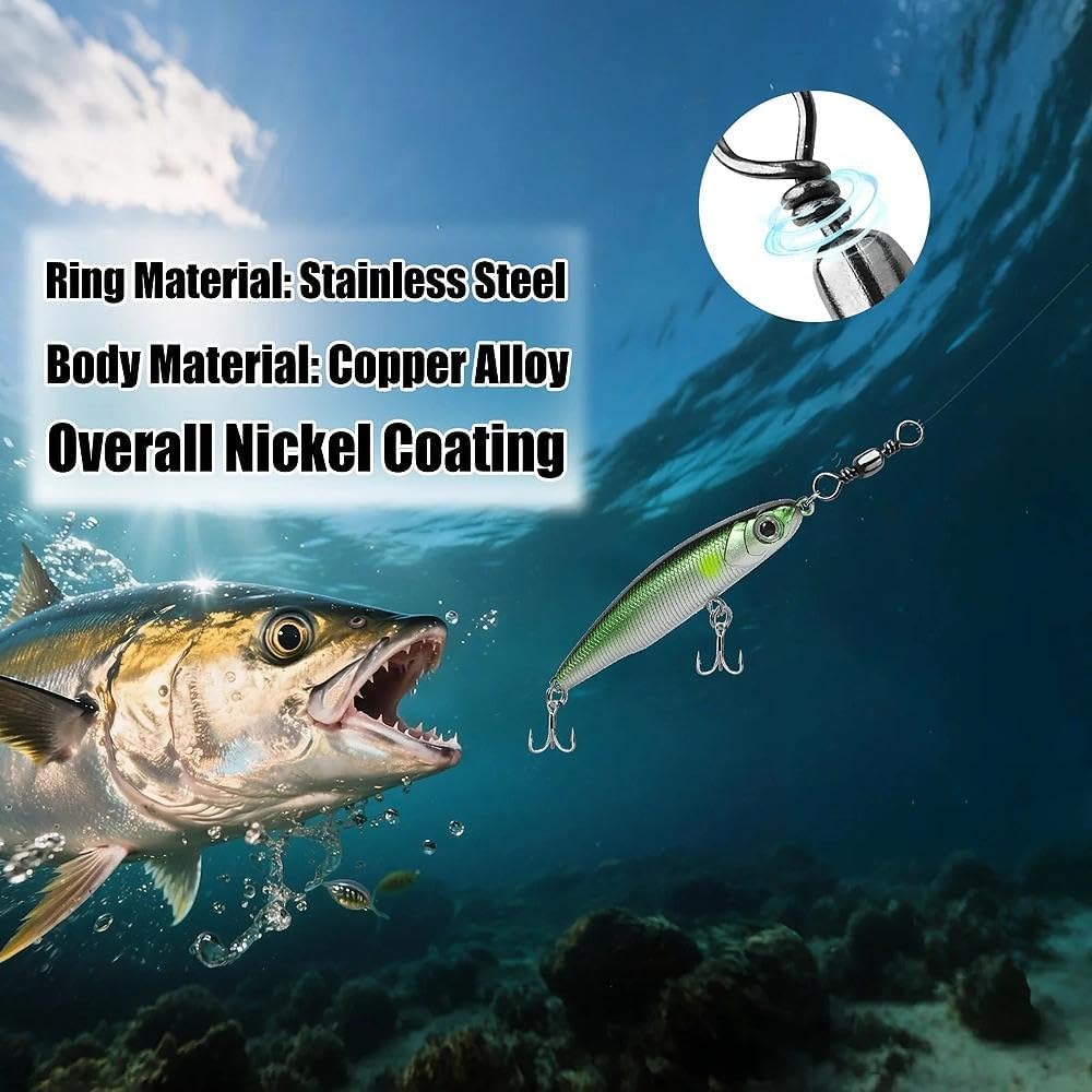Natufish Krętliki do beczek wędkarskich, 50 szt., solidny pierścień, złącze obrotowe o wysokiej wytrzymałości, do łowienia w słonej wodzie (rozmiar 3/0)