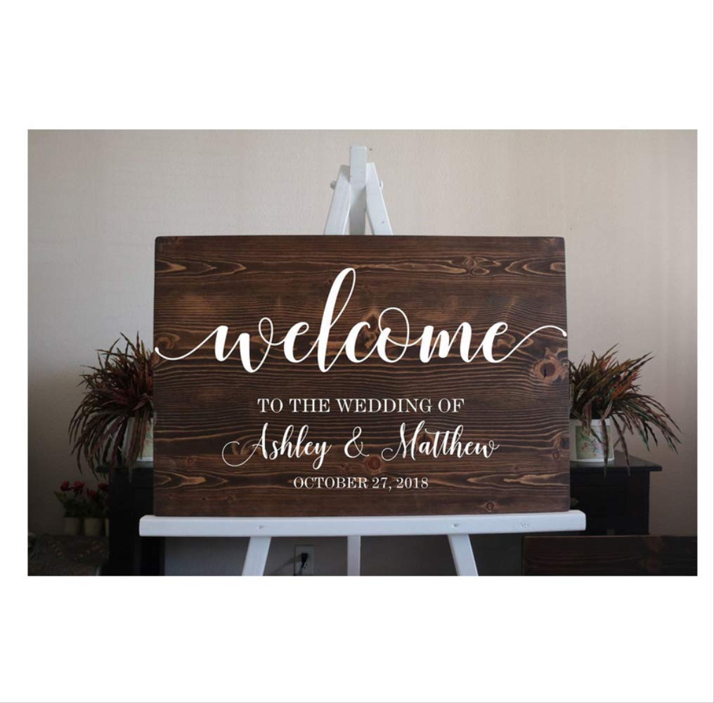 Cartel De Calcomanía De Bienvenida Para Boda Etiqueta Personalizada Nombres Fecha Calcomanías Decoración De Boda Rústica Etiqueta Adhesiva Espejo 77 * 42Cm