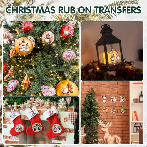 Image of ZMRU 24 Sheets Vintage Christmas Rub On Transfers for Crafts, Rub On Transfers Christmas for Wood Slices,Furniture Decals, Glass, Leather, Canvas, Fabric Projects,3 * 3inch(Gingerbread and Snowmen)