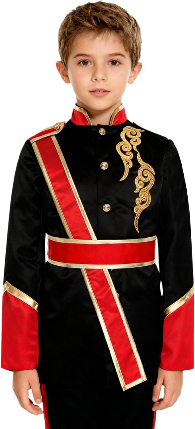 Boys Royal Marching Band Uniform Drummer Long Coat Embroidered Long Sleeve Button Down Jacket