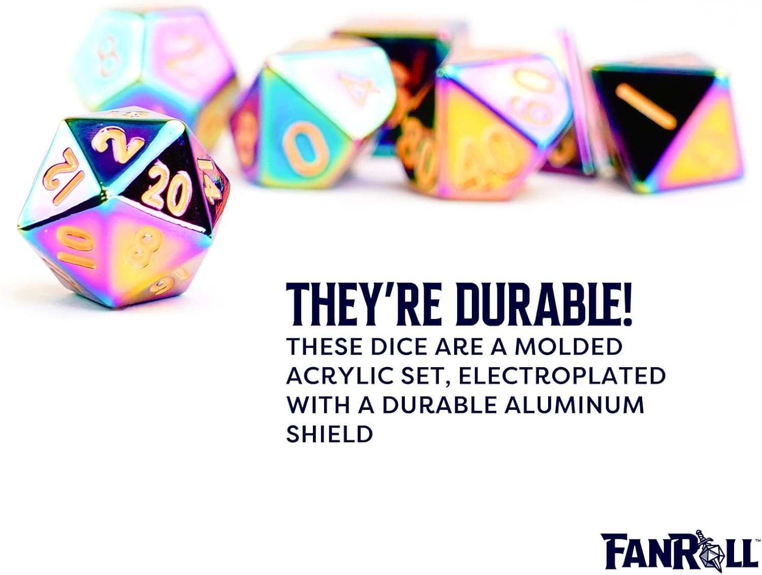 FanRoll 16mm Metal Polyhedral DND Dice Set: Torched Rainbow, Role Playing Game Dice for Dungeons and Dragons