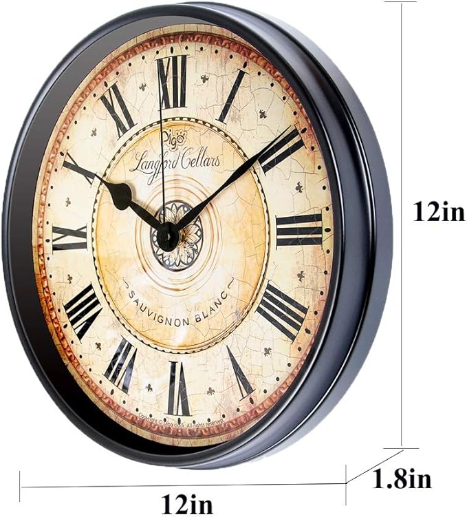 Reloj de Pared Justup 12 pulgadas Metal Negro Estilo Europeo Vintage miniatura 3