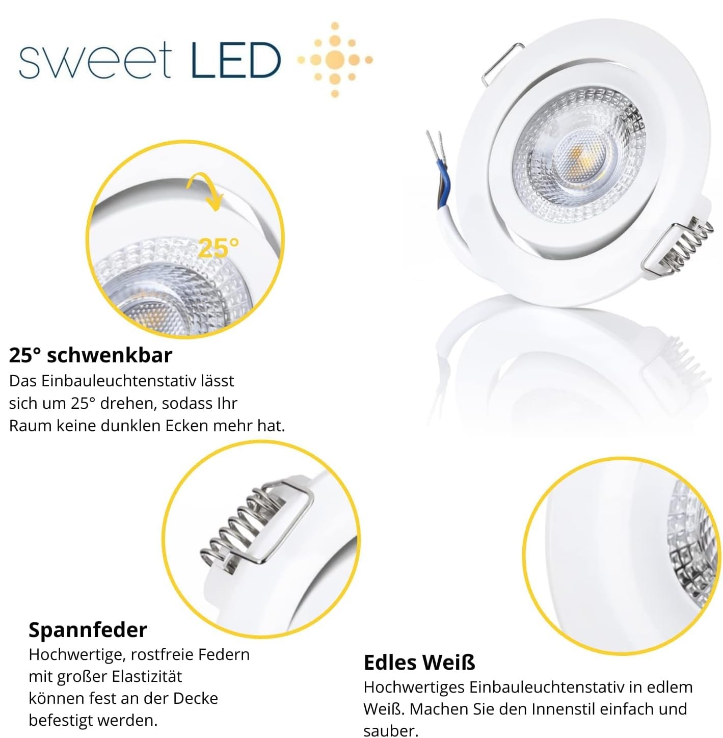 Draaibare LED inbouwlamp Bert, nikkel, 3 per set