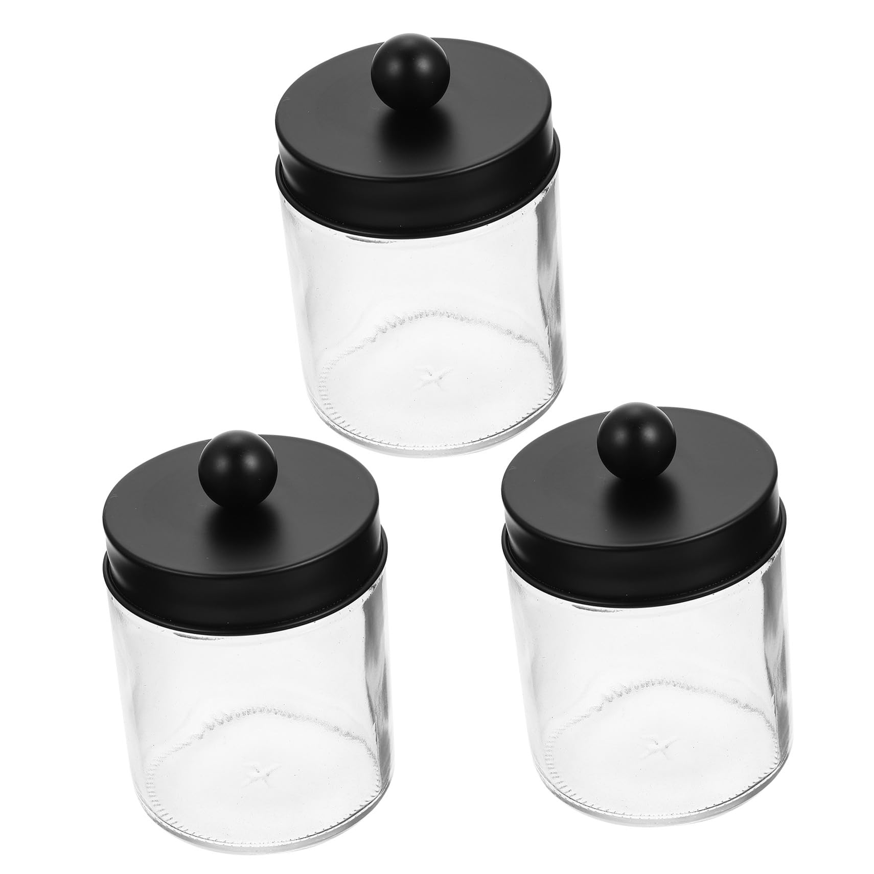 iplusmile 3 Stück Wattestäbchenspender mit Edelstahl Deckel aus Glas