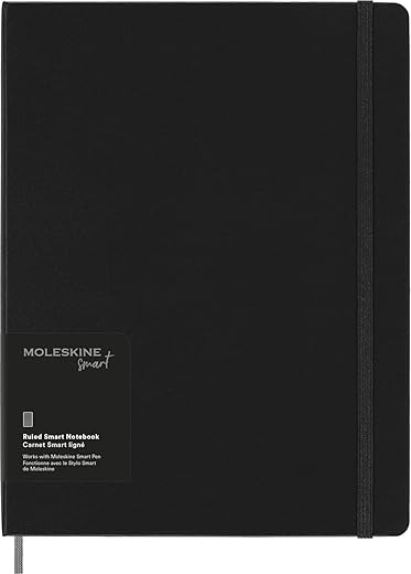 Moleskine Smart Notebook, Smart Writing System, Digital Notepad with Hard Cover, Ruled Pages and Elastic Closure, Size Extra Large 19 x 25 cm, Colour Black