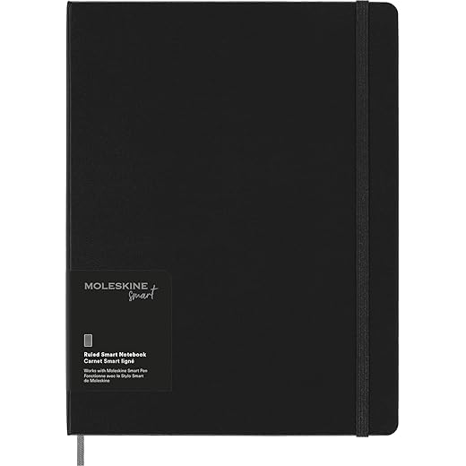 Moleskine Smart Notebook, Smart Writing System, Cuaderno Digital Con Tapa Dura, Hojas De Rúbrica Y Cierre Elástico, Tamaño Extra Grande 19 X 25 Cm, Negro