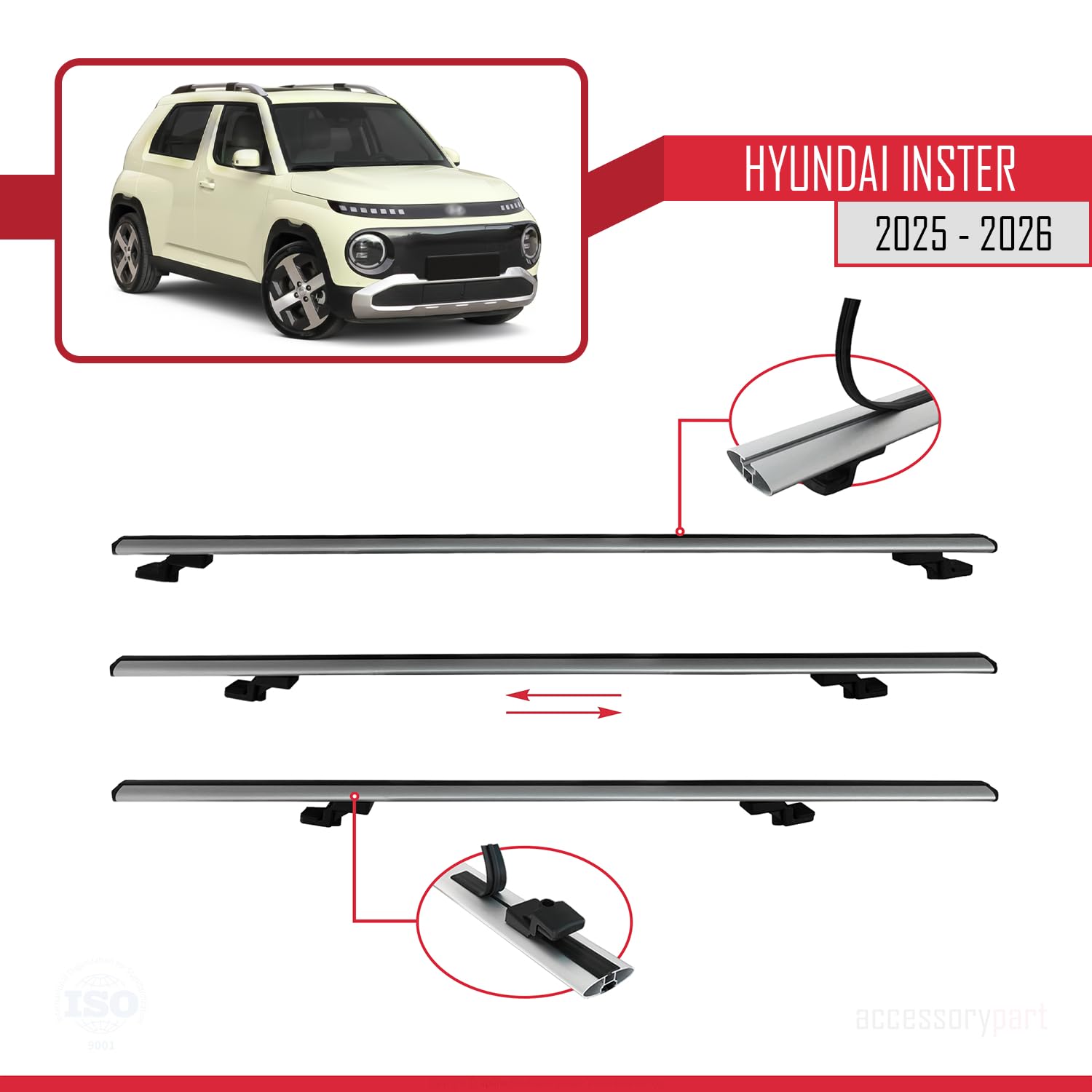 Kompatybilny z Hyundai Inster 2025-2026 BASIC Model Aluminiowy bagażnik dachowy 2 poprzeczki, szary