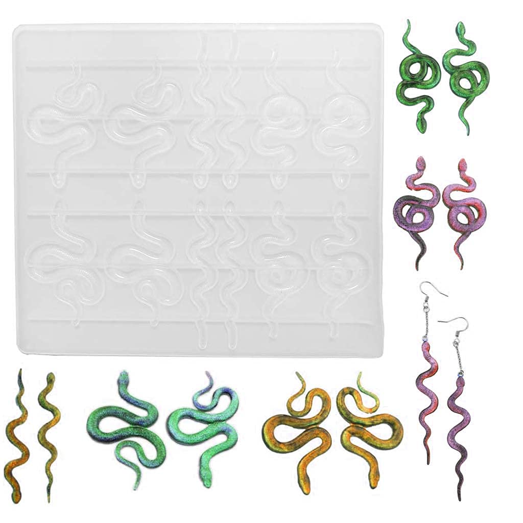 Aabellay Serpent Shapes Jewelry Silicone Casting Molds Snake Earring Epoxy Resin Mold Snake Shaped DIY Jewelry Crystal Snake Head Keychain Mould for DIY Jewelry Craft Supplies