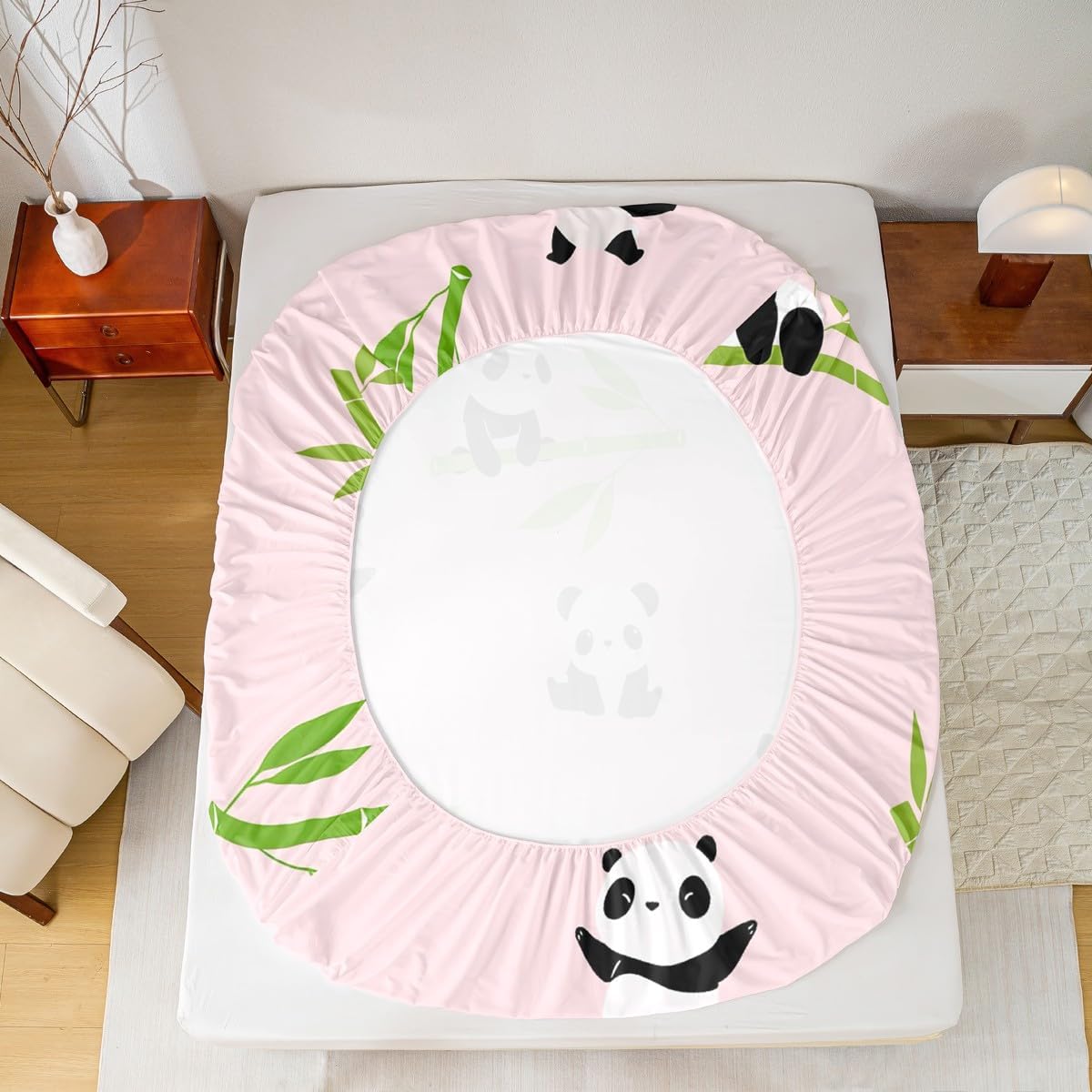 Panda Fitted Sheet Kids Cute Animal Bedding Set for Boys Girls Cute Cartoon Panda Bed Sheet Set Breathable Panda Bear Printed Pink Bed Cover Room Decor Quilt Cover Twin Size