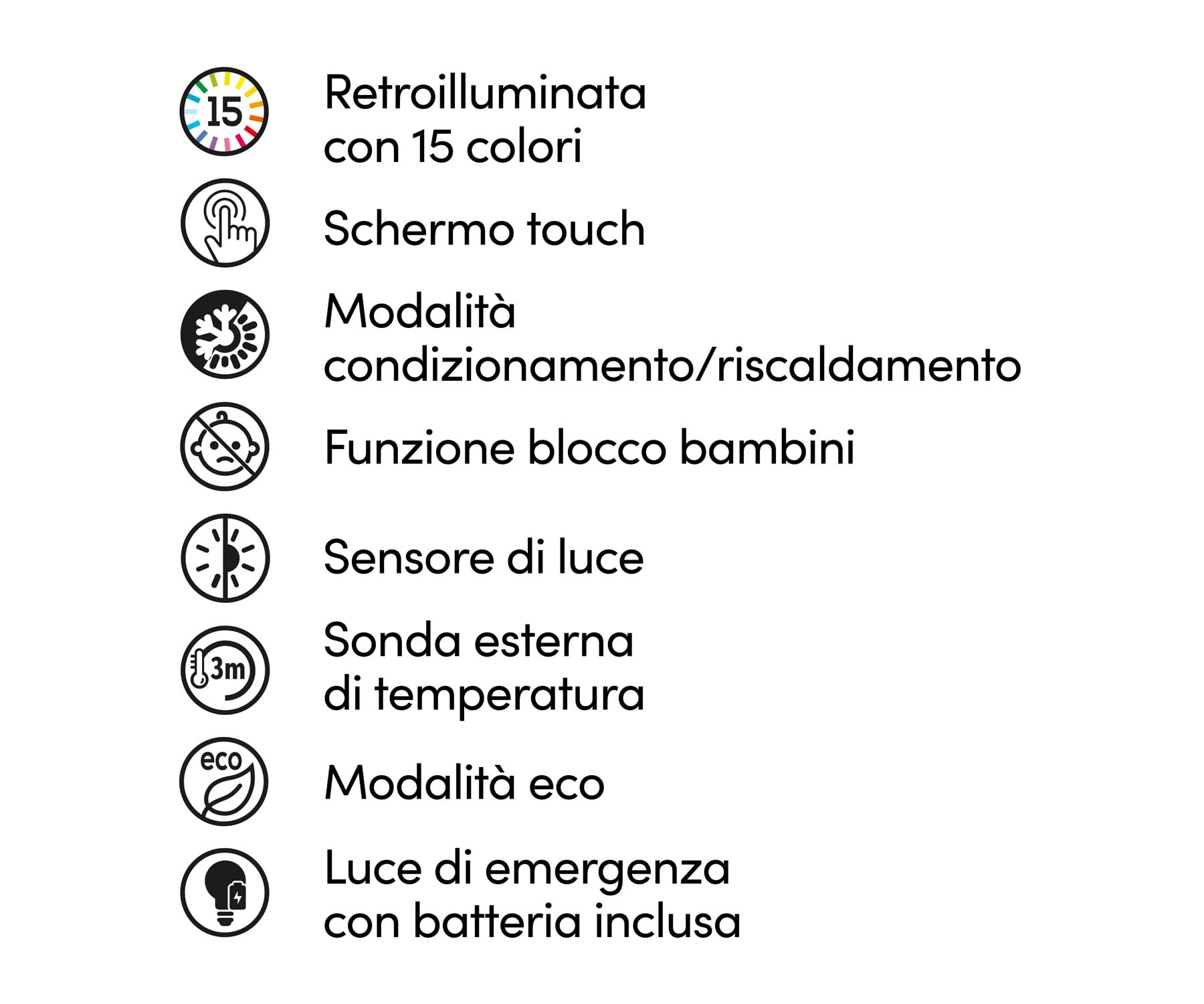 Beghelli - Termostato con Display Touch e Placca Luminosa Retroilluminata con 15 Colori, Sensore Luce, Modalità Condizionamento e Riscaldamento, Modalità Luce di Emergenza, Batteria Inclusa