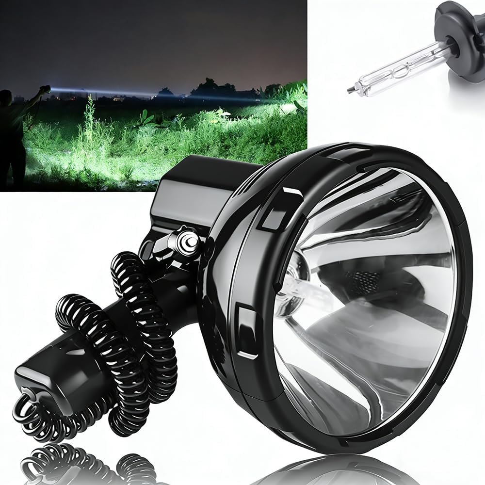 12V Super Bright HID Handheld Spotlight, 220W Xenon Searchlight for Boat Marine Hunting Night Fishing Emergency Rescue & Long-Range Illumination