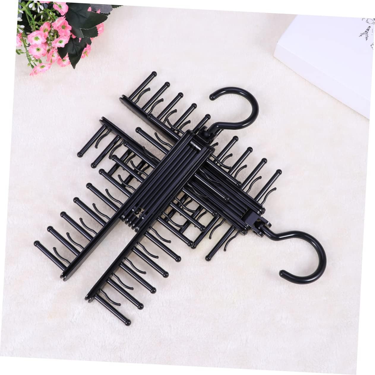 GLEAVI 3pcs Multifunctional Tie Hanger Rack Double-Sided Space Saving Organizer for Ties Belts and Scarves Sturdy Black Hooks for Closet Storage