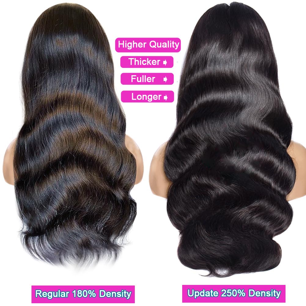 IUPin 250% Density 13x6 HD Lace Front Wigs Human Hair 28 Inch Body Wave Lace Frontal Wigs for Black Women HD Transparent Lace Wear and Go Glueless Wigs Human Hair Pre Plucked with Baby Hair