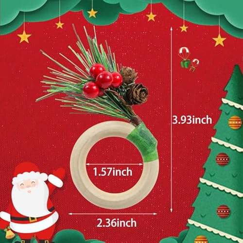 Cdbz 12 Pieces Christmas Napkin Rings Holder, Wooden Pine Cones Christmas Napkin Holder With Pine Needles,Red Berries Leaves Decor For Xmas Wedding Thanksgiving Birthday Party Banquet Table Supplies #TOP1