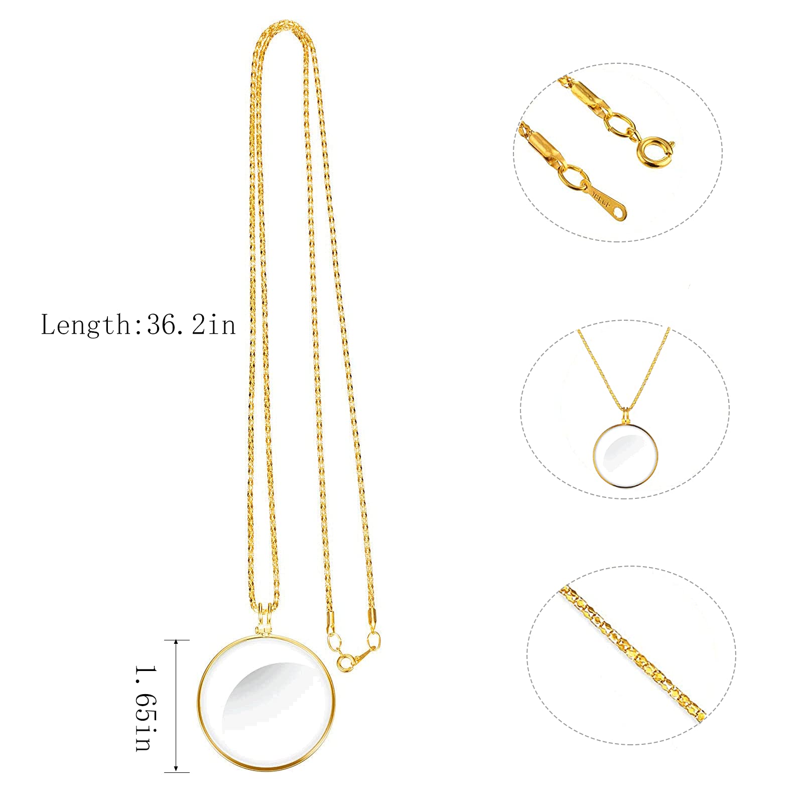 10X Handheld Magnifier With Mahogany Handle and 5X Necklace Magnifying Glass for Reading, Insect Observation, Rocks, Map, Crossword Puzzle, Jewelry - Image 3