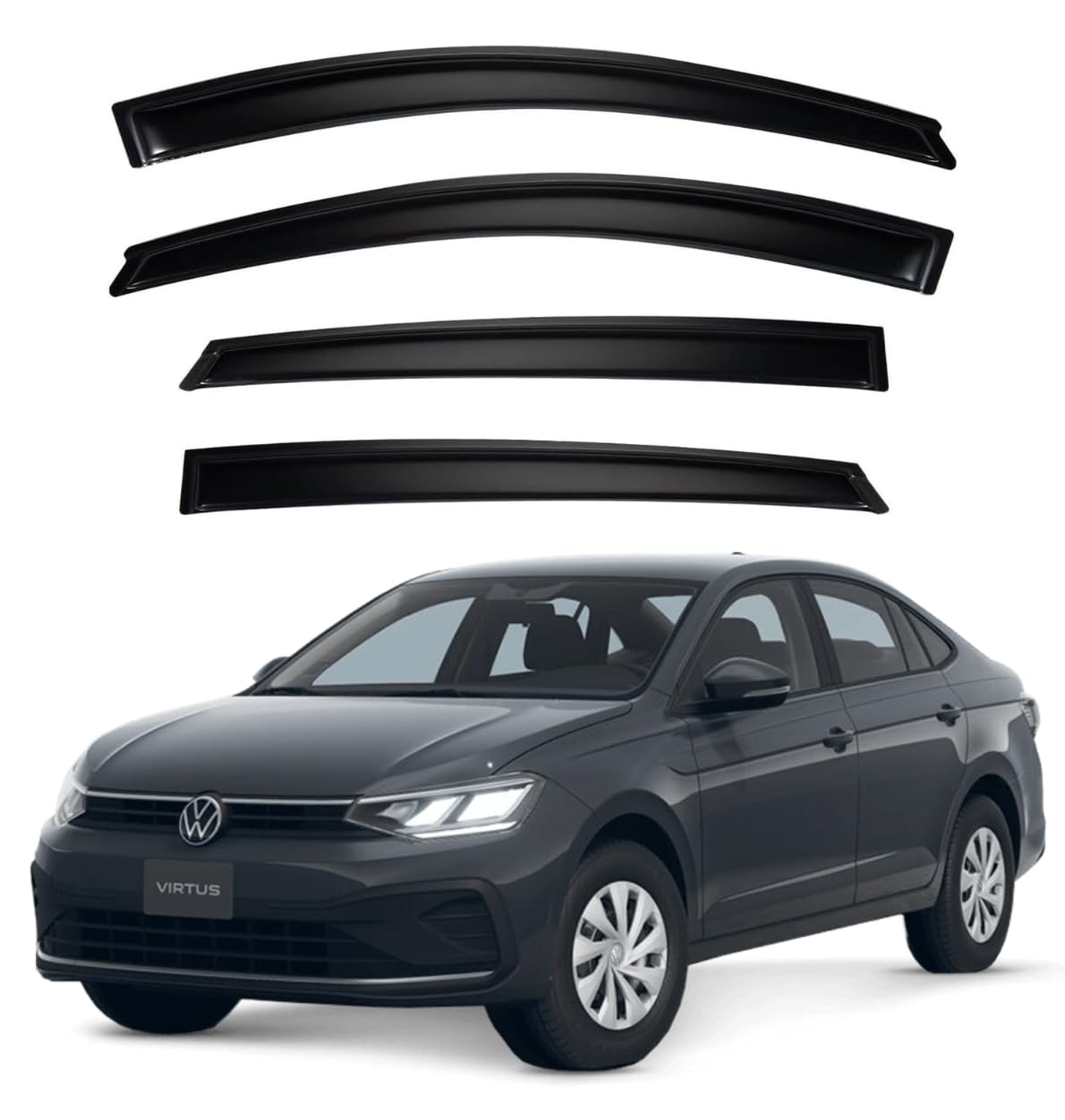 ShopClub Premium Smoke Car Door Visor Front+Rear Sun/Rain Guard Outside Mount Tape-On Window Visors Compatible with Volks-wagen Virtus (2025)