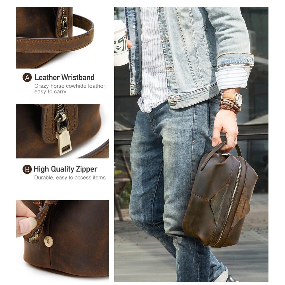 Kulturbeutel for Männer, wasserdichter Reise-Kulturbeutel aus Leder, Organizer, perfekt for die Rasur, Pflege, Dopp-Kit und den Geschäftsurlaub im Haushalt, Kosmetiktasche mit tragbarem Griff