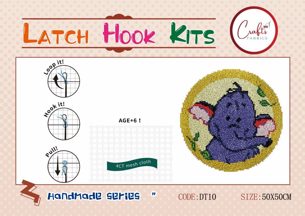 CraftsFabrics Red Eared Elephant Rug 60% Cotton 40% Polyester DIY Crafts Yarn Carpet Round Shape Animal Custom Latch Hook Rug Crochet Kits for Beginners Adults - Image 3