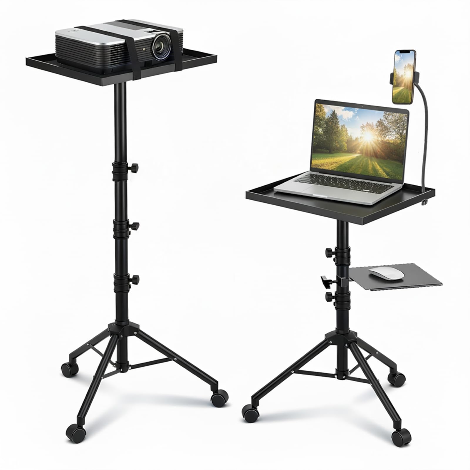 Tripode Proyector,4 en 1 Soporte Musical, Soporte Proyector Suelo Portátil, Tripode para Proyector de Diseño Exclusivo Con Ruedas - Altura Ajustable, de 73 a 149 cm, Girando 180 Grados
