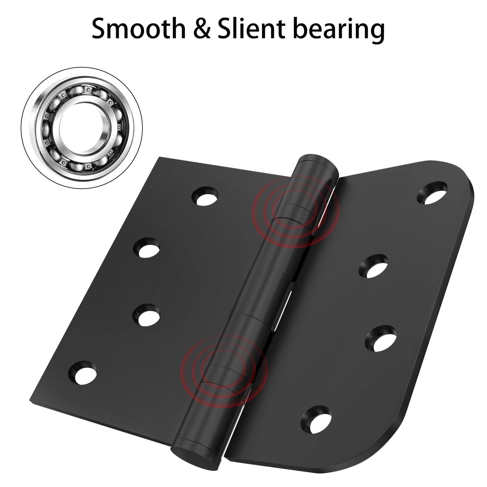 Lot de 3 charnières de porte noires de 10,2 cm en acier inoxydable avec coins carrés et ronds de 1,6 cm, charnières robustes de 3 mm d'épaisseur, parfaites pour les portes d'entrée et arrière lourdes,