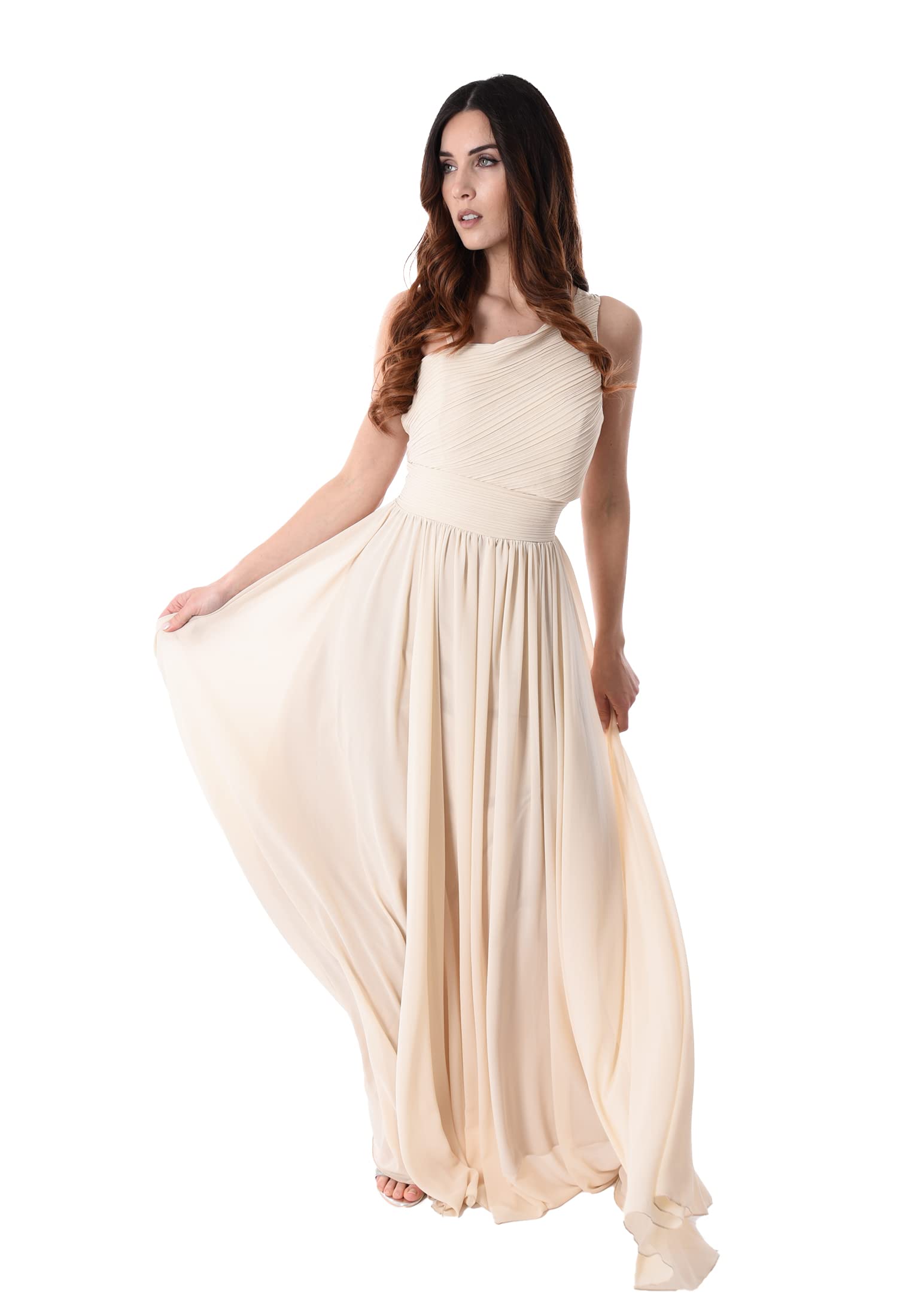 Ciabalù Abito Donna Elegante Impero Monospalla Vestito Lungo Made in Italy