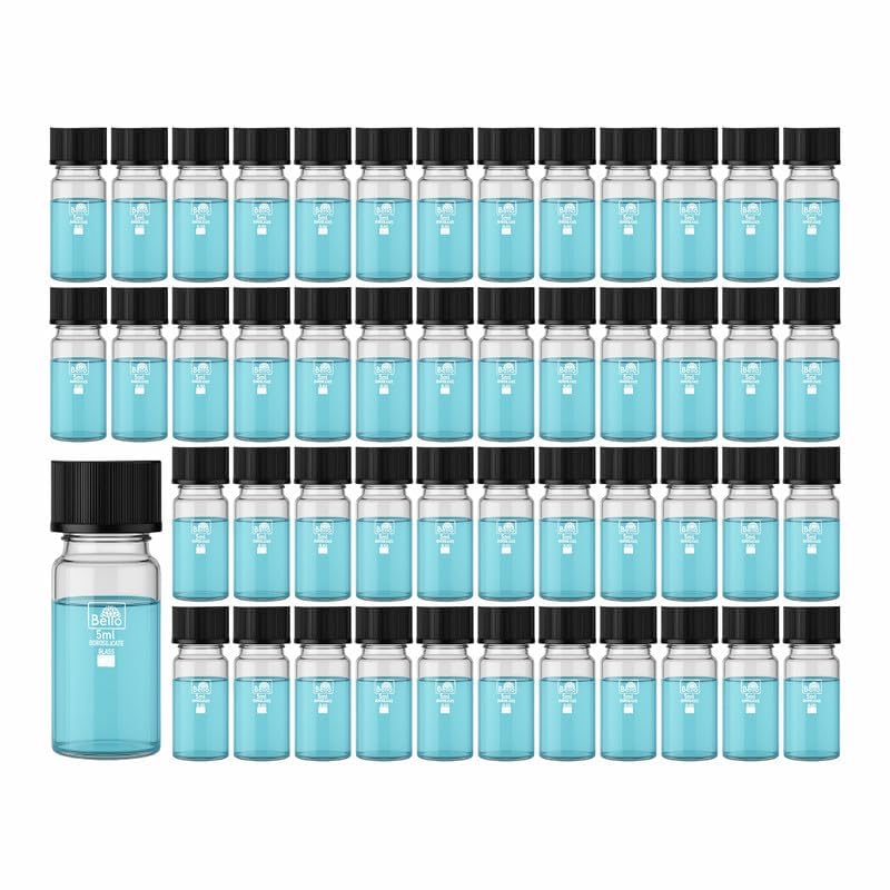 Image of Bello 50pcs 5ml Clear Glass Vials Culture Tube with Screw Caps, PE Stopper, Leak-Proof Glass Bottles Containers for Cosmetics, Perfume Making, Lab, Laboratory, Essential Oil Storage