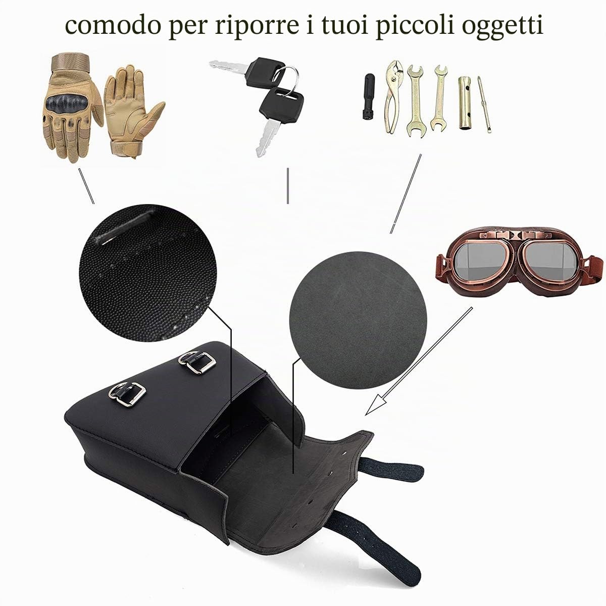 Borsa da sella per moto in PU in pelle universale per motociclette (destra)