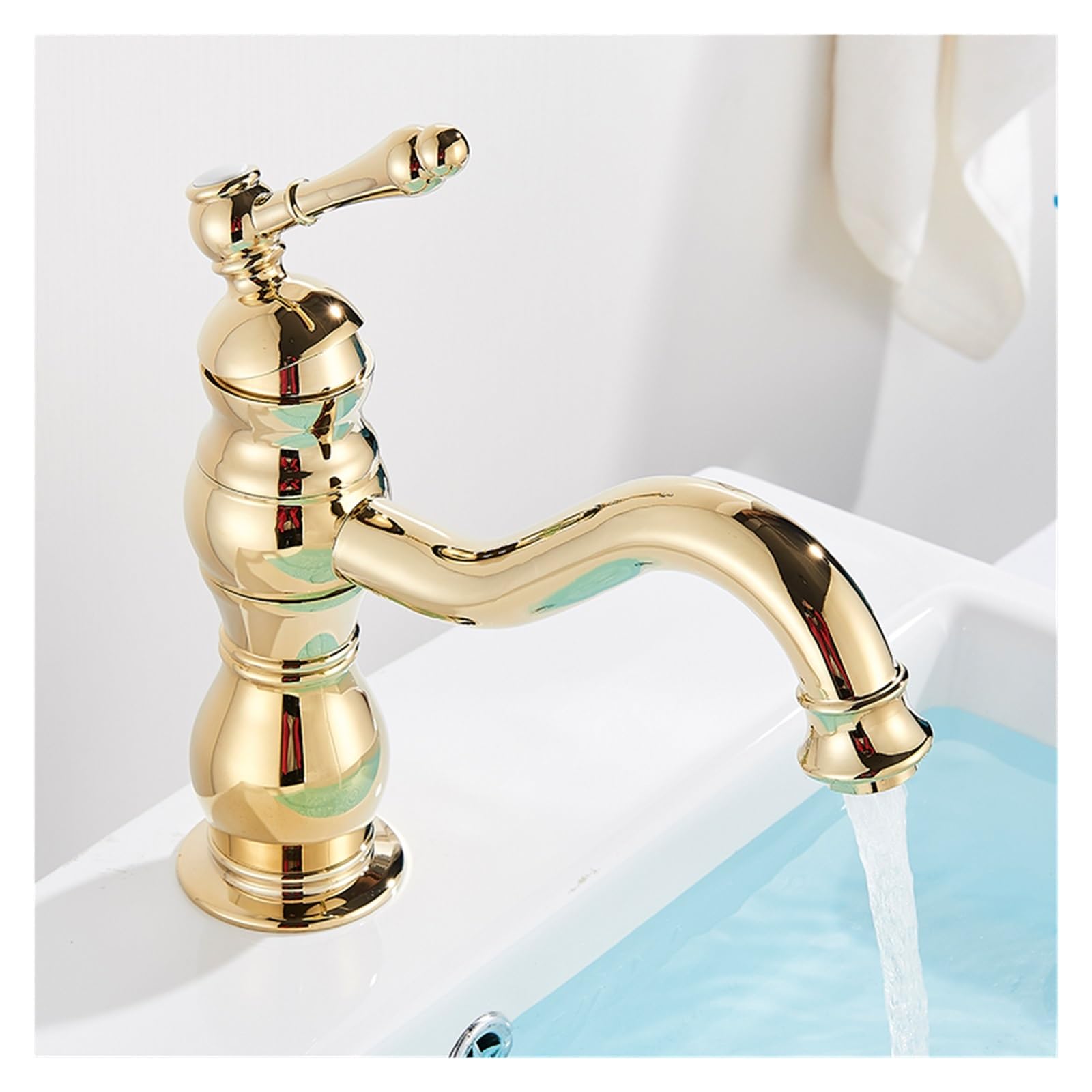 Robinet de lavabo doré brillant en laiton haut de gamme pour vasque