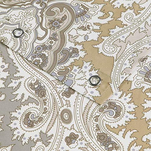 Bestripes Fabric Shower Curtain, Beige And Grey Printed Boho Paisley Damask Pattern Shower Curtains For Bathroom, Waterproof Bathroom Curtains, 72" W X 72" H #TOP2