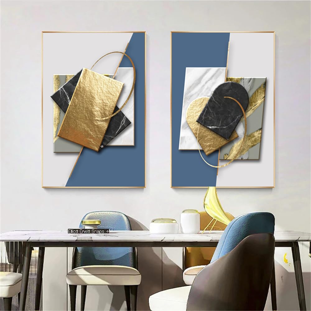 WBYZAC 2 Pieces Poster-Abstract Geometry Posters Golden Blue Wall Picture Luxury Canvas Painting for Living Room Office Modern Home Decoration Artwork-60 * 70cm (No Frame)