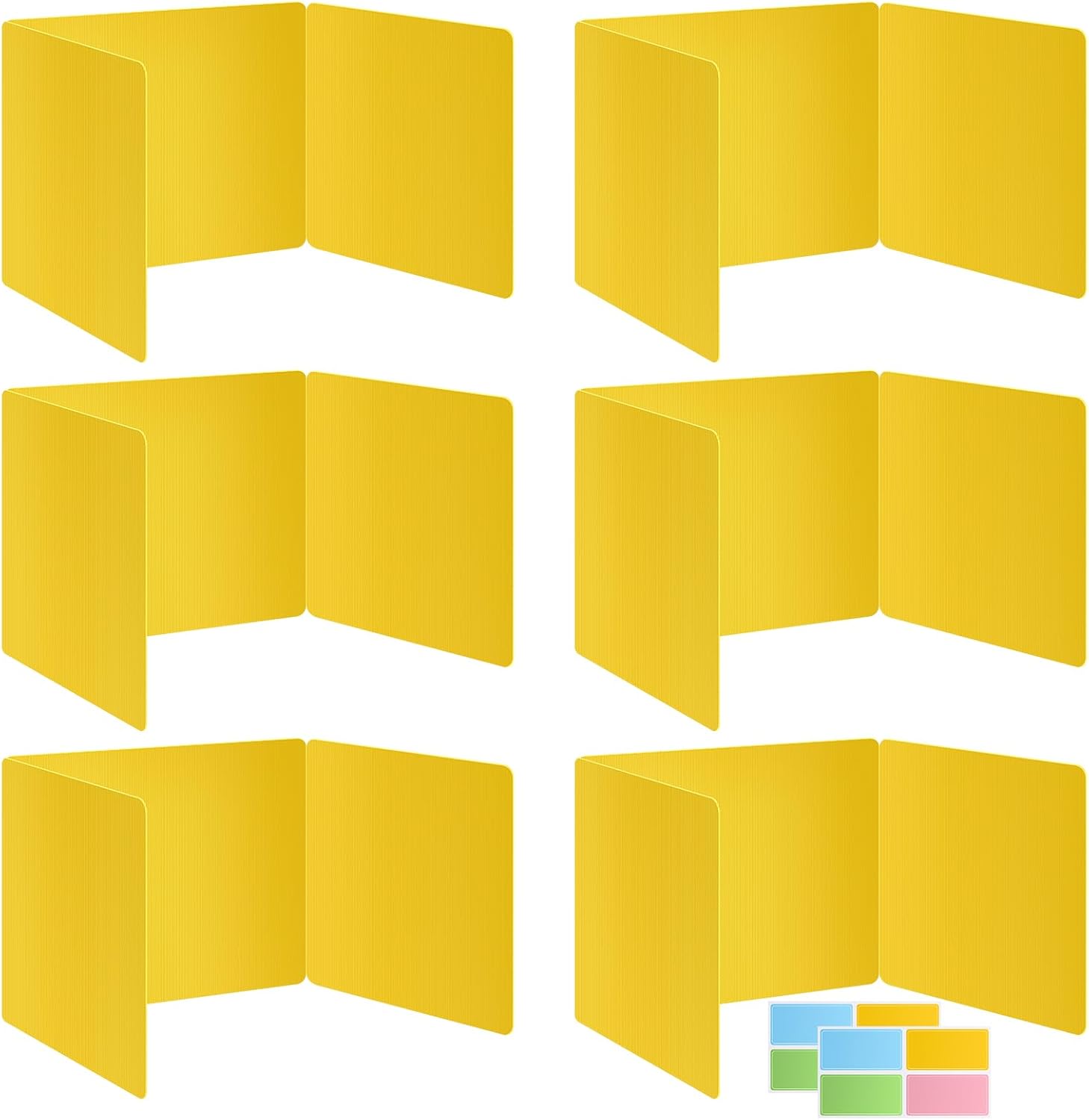 6-pack yellow desk dividers for students — privacy shields folder for students, durable & waterproof plastic study board, classroom teacher supplies test divider, includes extra labels (yellow, 6-pack)