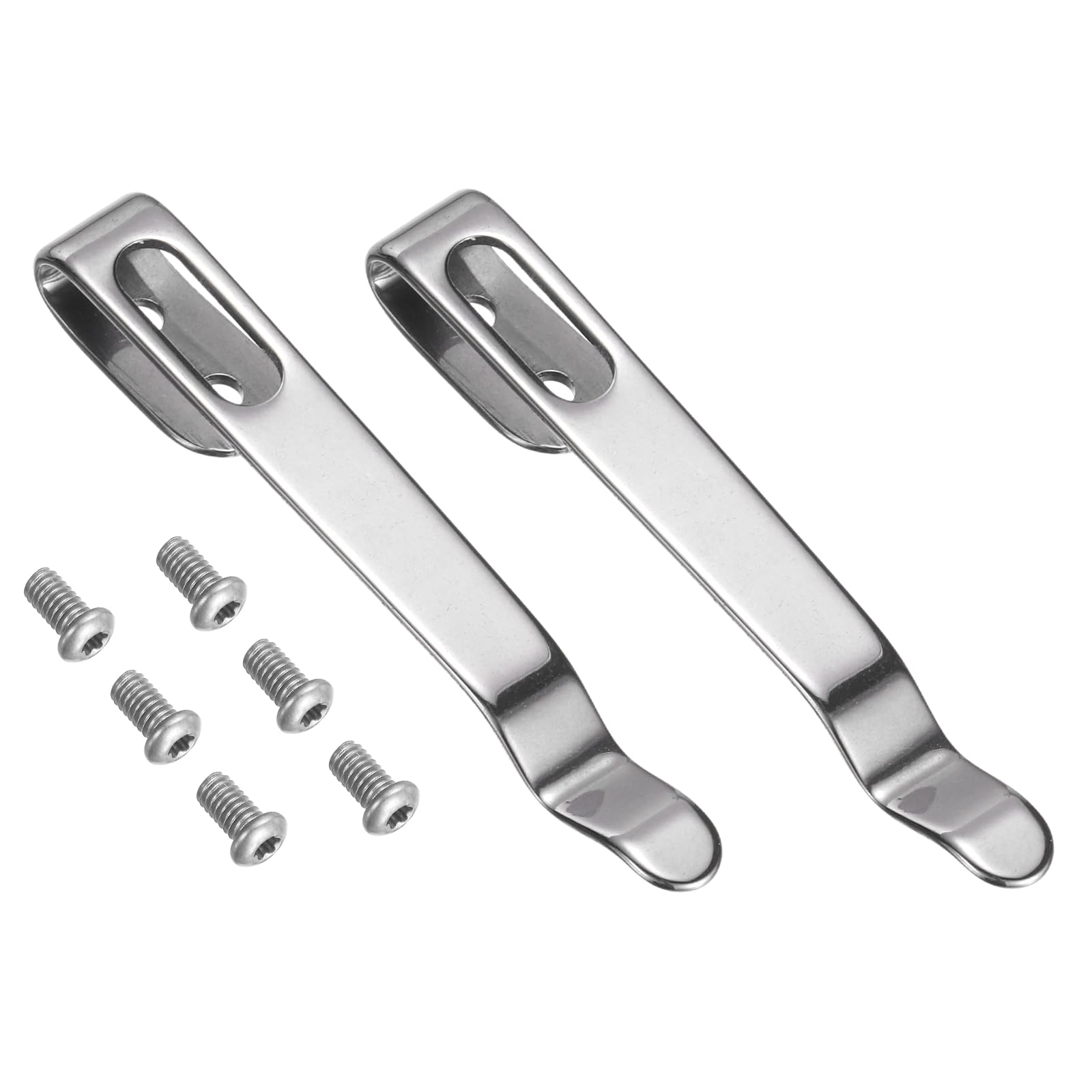 sourcing map 2Set Deep Carry Pocket Clip 2.01"(51mm) Length 420 Stainless Steel Blackening Universal Folding Knife Pocket Back Clip with Screws for Man DIY Knife Repair Replacement Parts, White