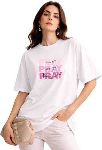 Slenor Women's Oversized T-Shirt, Graphic Print Round Neck Loose Fit Half Sleeves T-Shirt for Women, Casual T-Shirts for W...