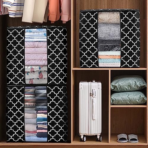 Image of Non-Woven Fabric Moroccon Print Storage Bags [3 Pack /100L] Large Blanket Clothes Organization And Storage Containers For Comforters, Bedding, Foldable Organizer, Black Best Storage Bag 3 packs