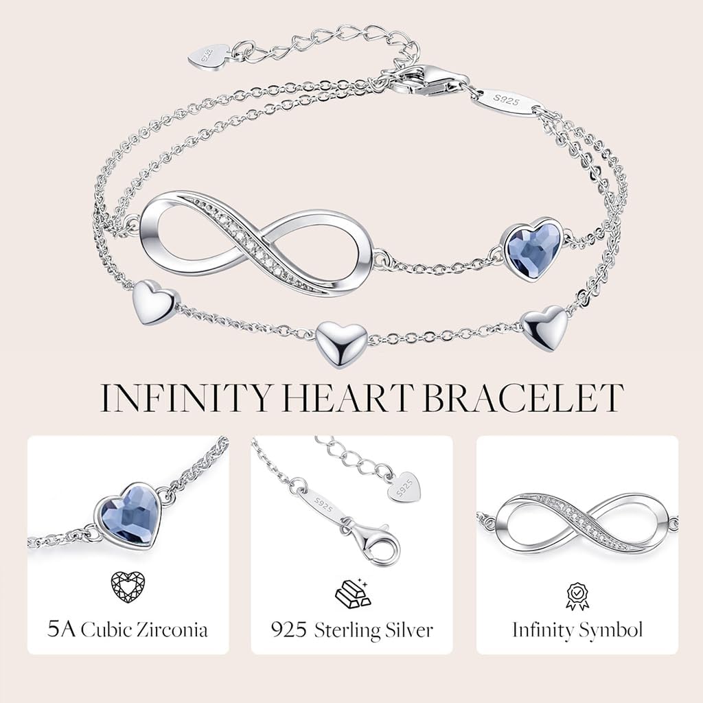Personalized Bracelet Infinity Heart Birthstone Name Bracelet 925 Sterling Silver Adjustable Mother's Day Gift Anniversary Birthday Jewelry for Grandma Girlfriend Custom Jewelry With Name - Image 5