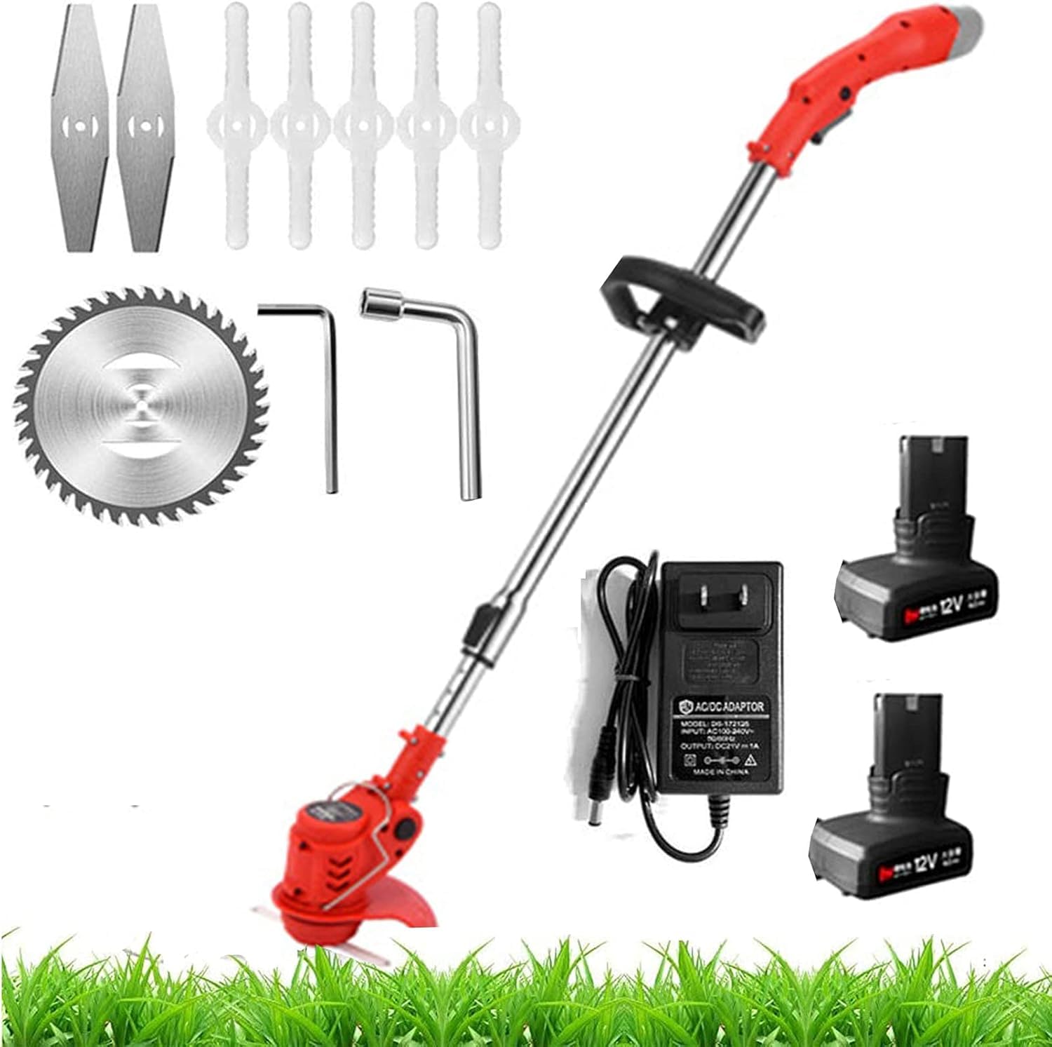 Podkaszarka Akumulatorowa, 12 V / 24 V Podkaszarka Ogrodowa Podkaszarka Do Trawy Obrzynarka Do Trawnika Z 3 Rodzajami Ostrzy, Teleskopowa Podkaszarka Akumulatorowa Z Baterią I, 12v, 2 batteries