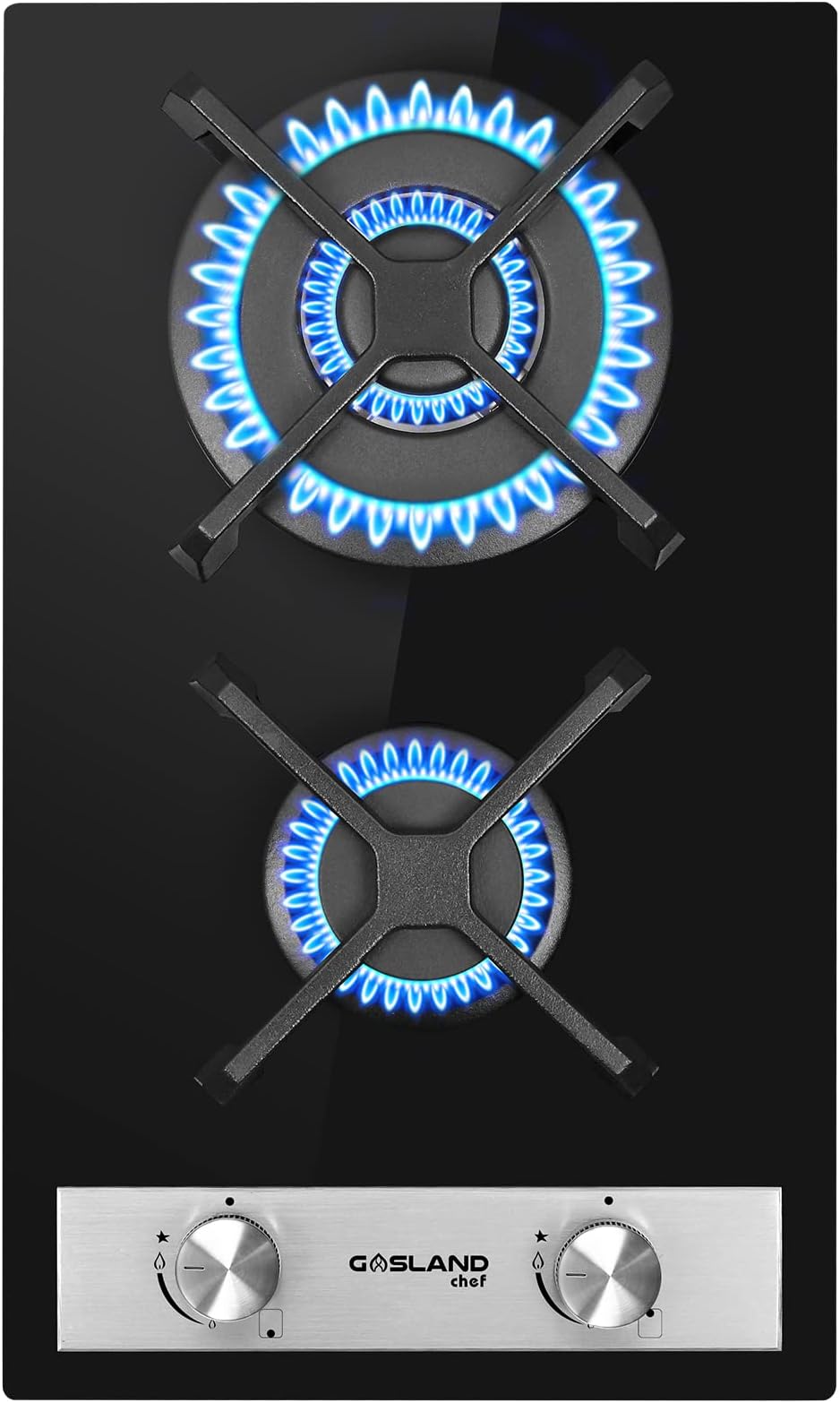 Plaque De Cuisson Gaz 5 Feux 87 Cm - Verre, Boutons Rétroéclairés, 10400 W, Laiton