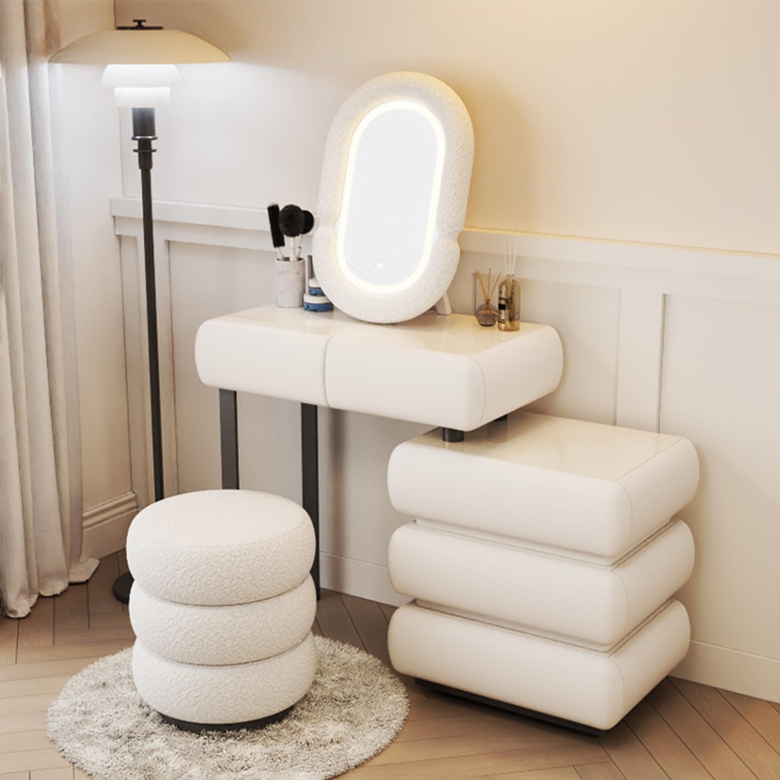 asdchZen Illuminate Your Beauty: White Vanity Table Set With Lights, Spacious Storage, Large Makeup Dressing Table With Mirror For Women & Girls' Bedroom,Three-80CM/31.5IN_TYPE-A