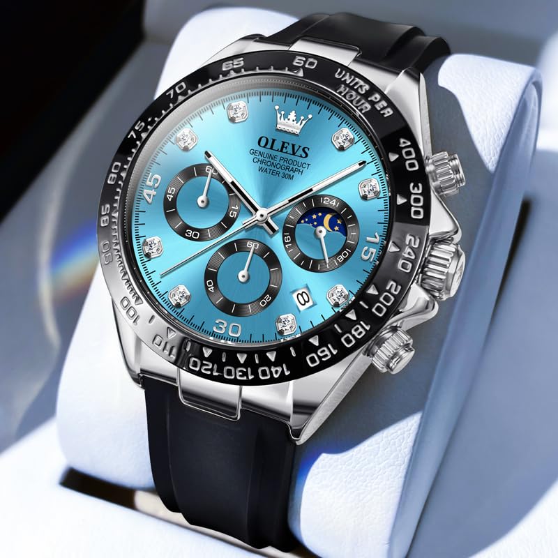 OLEVS Men's Watches Chronograph Multifunction Sport Silicone Luxury Diamond Moon Phase Quartz Male Watch Waterproof Wrist Watch - Image 3
