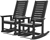 GreenVines Outdoor Rocking Chairs Set of 2 - HDPE All-Weather Porch Rockers Black Oversized High Back Big & Tall Patio Furniture
