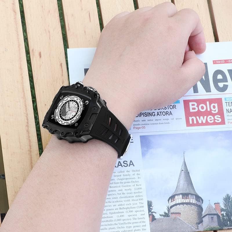 Luxury Modification Kit for iWatch Series 7 654 SE Metal Case with Glass Screen for Watch 44 45mm Rubber Band Bumper Cover