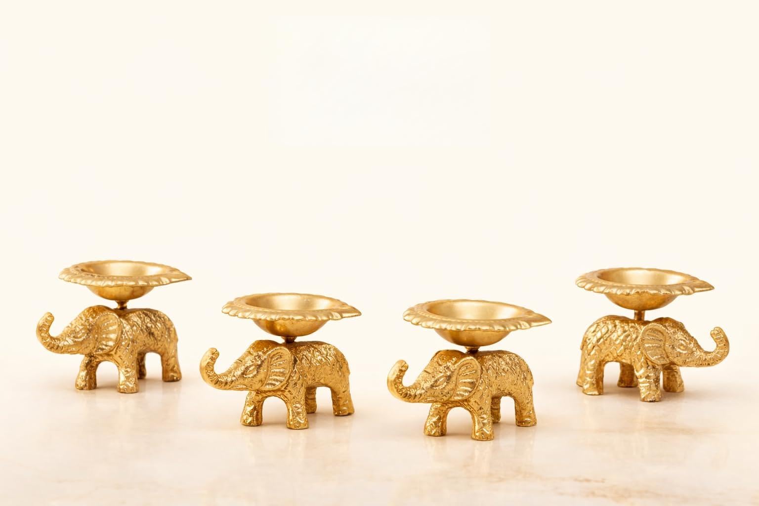 Brass Finish Metal Elephant Base Diya for Pooja | Decorative Traditional Oil Lamp for Diwali, Mandir, Festivals & Home Decor (2 inch)-image-20