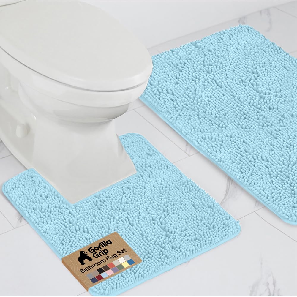 GORILLA GRIP Bathroom Area Rug Sets 2 Piece, Soft Chenille, 30x20 Sky Blue