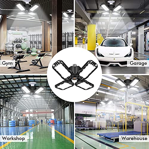 LED Garage Light 4 Pack, 120W Ultra Bright LED Shop Light with 4 Adjustable Panels, 12000LM E26/E27 Base Deformable Ceiling Light Fixtures for Garage, Workshop, Attic, Basement, Barn (Black-4 Pack) - Image 3