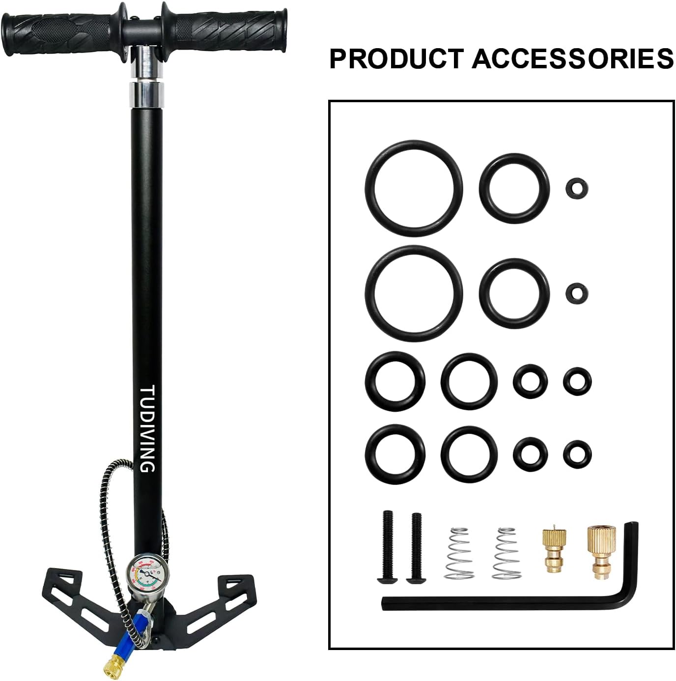 TUDIVING-4500Psi High Pressure Hand Pump,PCP Air Pump,Stainless Steel 4 Stages pcp Hand Pump for Filling Diving Tank,Air Rifles,Paintball & Hunting